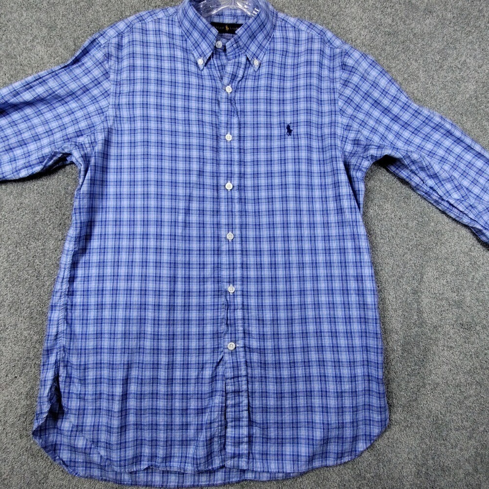 Ralph Lauren Plaid Button Down Shirt Long Sleeve Classic Fit Blue Mens M